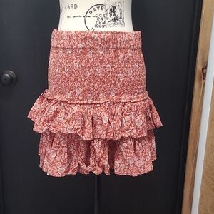 LOFT Rust Floral Tiered Ruffled Mini Skirt